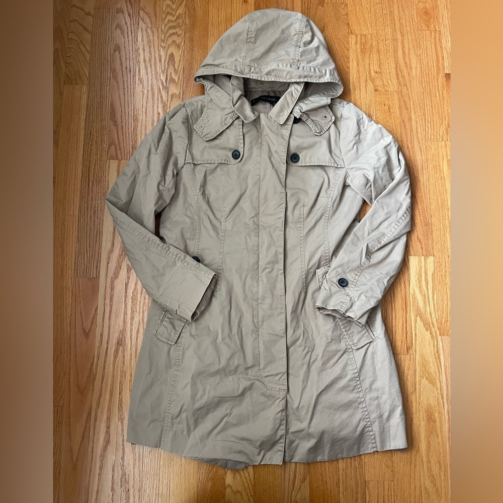 Light Taupe Hooded Trench Coat - Women's Lightweight Jacket